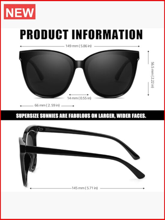 Polarized Oversized Cat Eye Sunglasses UV400 Protection Lightweight Retro main image 5